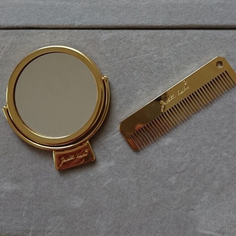 Judith Lieber Italy Designer mini Comb & mirror set goldplated